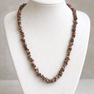 Leopard Skin Jasper Chips Necklace, Natural Stones, Brown, 80’s vintage